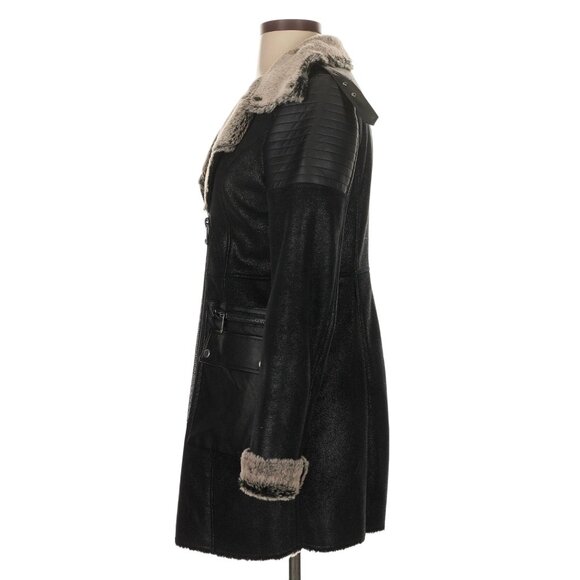 Marc New York Black Asymmetrical Faux Shearling Coat | Mob Wife Streetwear Glam - Picture 6 of 16